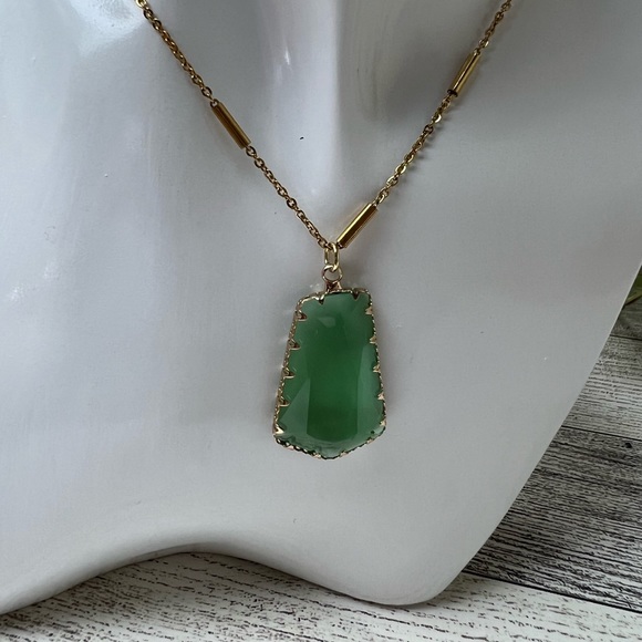 Bohemian Green Crystal Long Necklace - Stylish Large Crystal Necklace - Picture 10 of 14